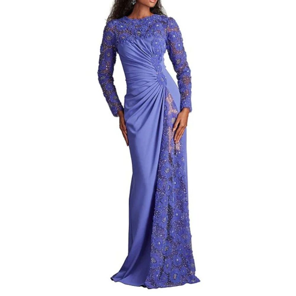 Tadashi Shoji Purple Haze Sagamore Ribbon 3D Flower Embellished Gown Size 14